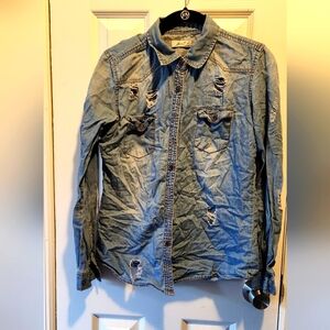 Inso Active Wear Long Sleeve Jean Distressed Top